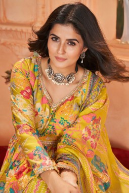 Yellow Silk Digital Print Navratri Salwar Kameez