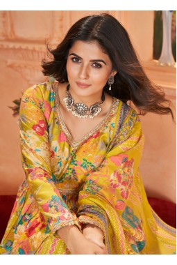 Yellow Silk Digital Print Navratri Salwar Kameez