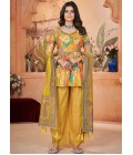 Yellow Silk Digital Print Navratri Salwar Kameez