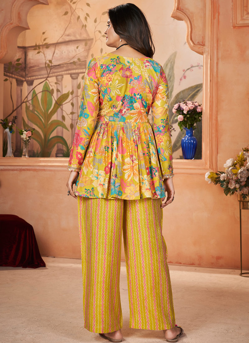 Yellow Silk Digital Print Navratri Salwar Kameez