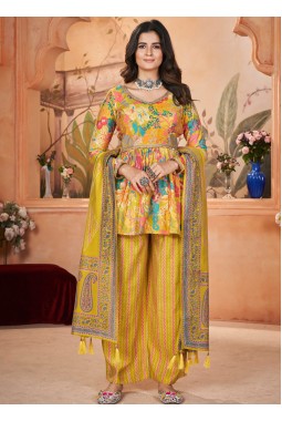 Yellow Silk Digital Print Navratri Salwar Kameez