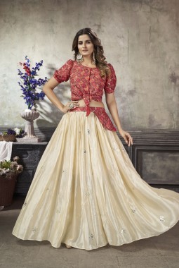 Off White Art Silk Sequins Party Wear Lehenga Choli