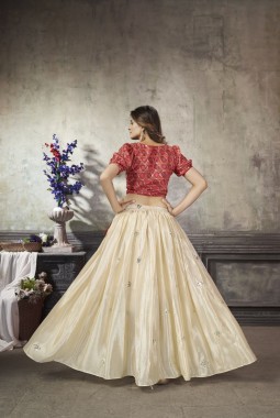Off White Art Silk Sequins Party Wear Lehenga Choli