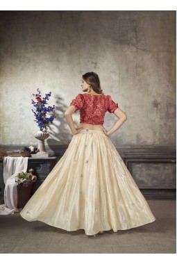 Off White Art Silk Sequins Party Wear Lehenga Choli