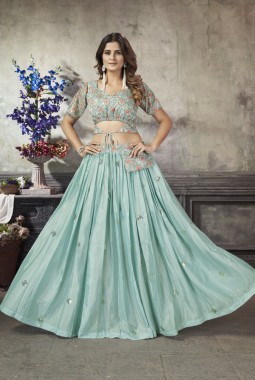 Sea Green Art Silk Embroidered Lehenga Choli