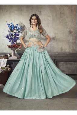 Sea Green Art Silk Embroidered Lehenga Choli