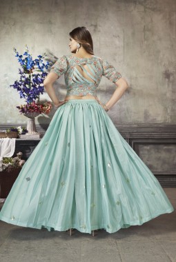 Sea Green Art Silk Embroidered Lehenga Choli
