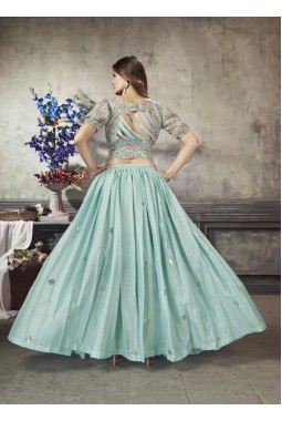 Sea Green Art Silk Embroidered Lehenga Choli