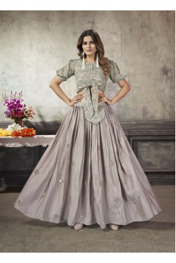 Beige Art Silk Thread Embroidery Skirt Top