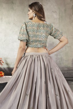 Beige Art Silk Thread Embroidery Skirt Top