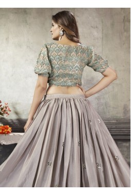 Beige Art Silk Thread Embroidery Skirt Top