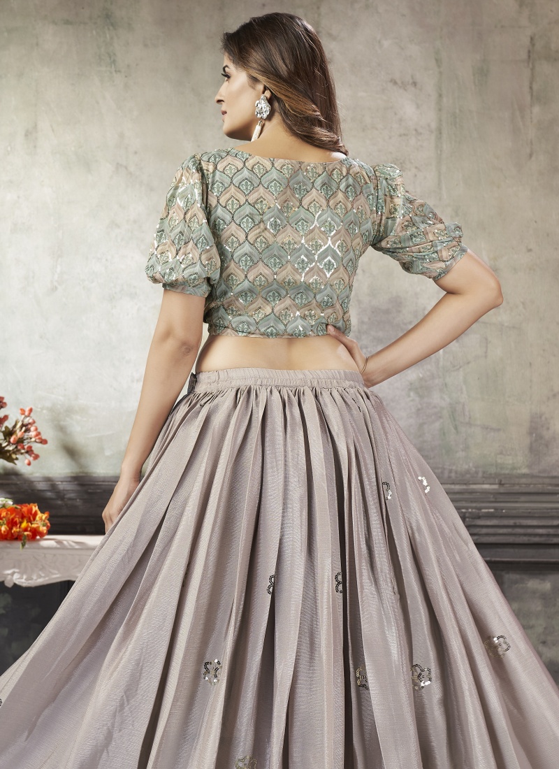 Beige Art Silk Thread Embroidery Skirt Top