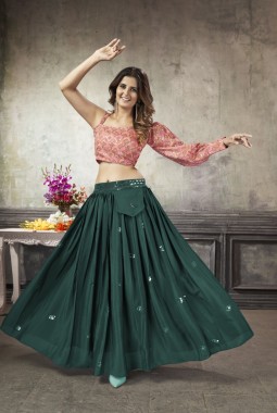 Green Art Silk Sequins Skirt Top