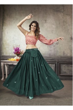 Green Art Silk Sequins Skirt Top