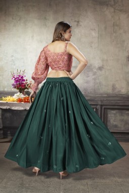 Green Art Silk Sequins Skirt Top
