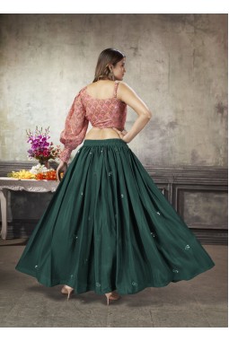 Green Art Silk Sequins Skirt Top