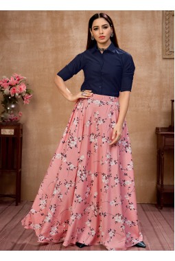 Chic Pink Silk Printed Navratri Skirt and Top Set Celebrate in Style