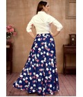 Radiant Navy Blue Silk Printed Navratri Skirt and Top Ensemble Embrace the Festivities Radiant Navy Blue Silk Printed Navratri Skirt and Top Ensemble Embrace the Festivities
