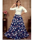 Radiant Navy Blue Silk Printed Navratri Skirt and Top Ensemble Embrace the Festivities Radiant Navy Blue Silk Printed Navratri Skirt and Top Ensemble Embrace the Festivities