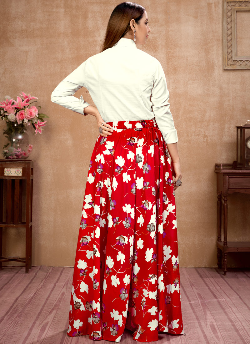 Vibrant Red Silk Printed Navratri Skirt and Top Set Celebrate in Elegance Vibrant Red Silk Printed Navratri Skirt and Top Set Celebrate in Elegance