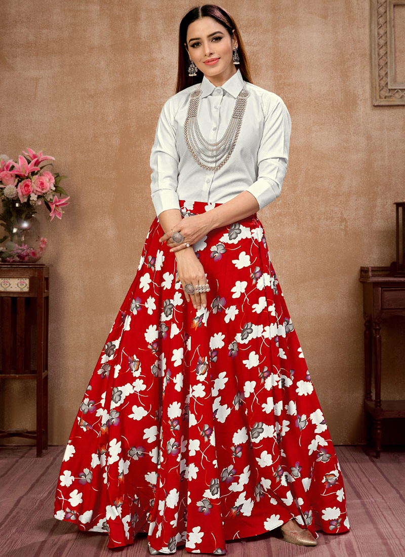 Vibrant Red Silk Printed Navratri Skirt and Top Set Celebrate in Elegance Vibrant Red Silk Printed Navratri Skirt and Top Set Celebrate in Elegance