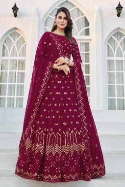 Deep Pink Georgette Embroidery Wedding lehenga Choli