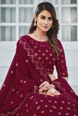 Deep Pink Georgette Embroidery Wedding lehenga Choli