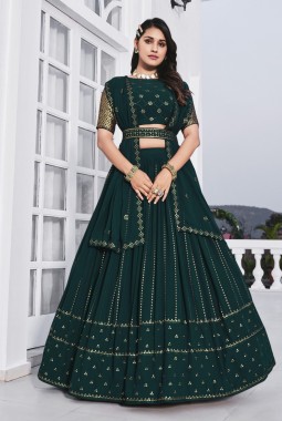 Teal Green Georgette Sequins Embroidery Wedding Lehenga Choli