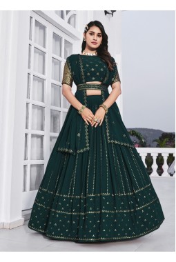Teal Green Georgette Sequins Embroidery Wedding Lehenga Choli