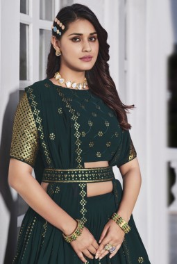 Teal Green Georgette Sequins Embroidery Wedding Lehenga Choli