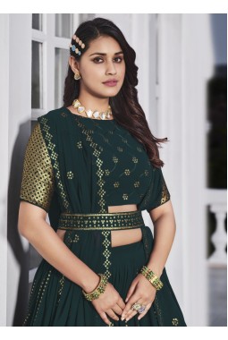 Teal Green Georgette Sequins Embroidery Wedding Lehenga Choli