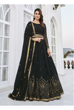 Black Georgette Thread Embroidery Wedding Lehenga Choli