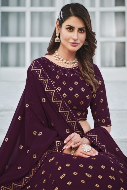 Purple Georgette Embroidery Wedding Lehenga Choli