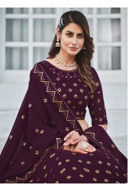 Purple Georgette Embroidery Wedding Lehenga Choli