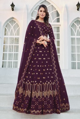 Purple Georgette Embroidery Wedding Lehenga Choli