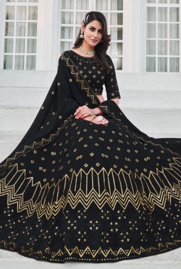 Navy Blue Georgette Sequins Embroidery Wedding Lehenga Choli