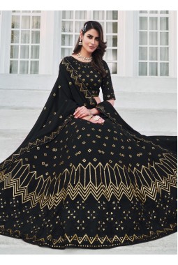Navy Blue Georgette Sequins Embroidery Wedding Lehenga Choli