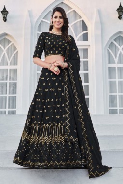 Navy Blue Georgette Sequins Embroidery Wedding Lehenga Choli