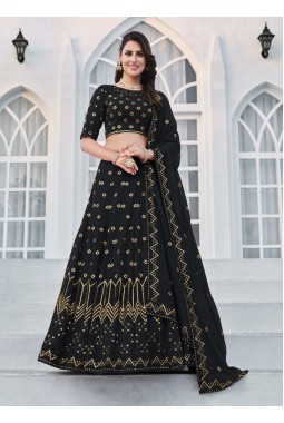 Navy Blue Georgette Sequins Embroidery Wedding Lehenga Choli