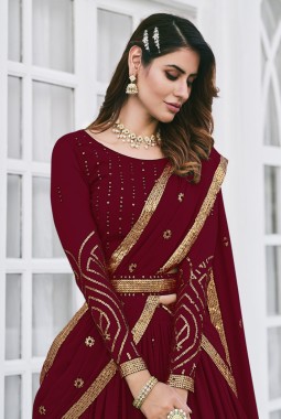 Maroon Georgette Thread Embroidery Wedding Lehenga Choli