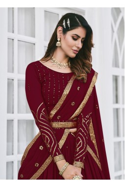 Maroon Georgette Thread Embroidery Wedding Lehenga Choli