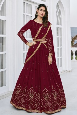 Maroon Georgette Thread Embroidery Wedding Lehenga Choli