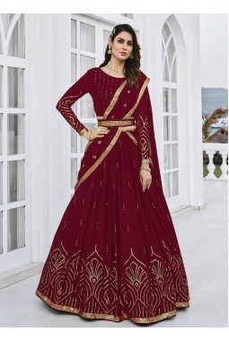Maroon Georgette Thread Embroidery Wedding Lehenga Choli