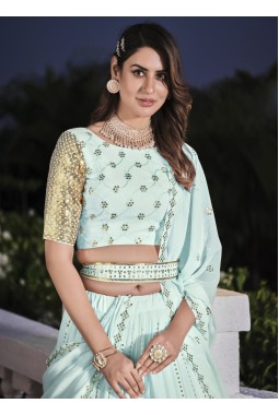 Sky Georgette Embroidery Wedding Lehenga Choli