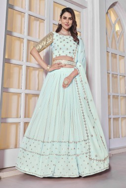 Sky Georgette Embroidery Wedding Lehenga Choli