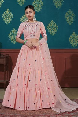 Pink Cotton Thread Embroidered Wedding Lehenga Choli