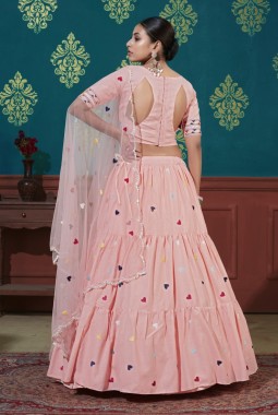 Pink Cotton Thread Embroidered Wedding Lehenga Choli