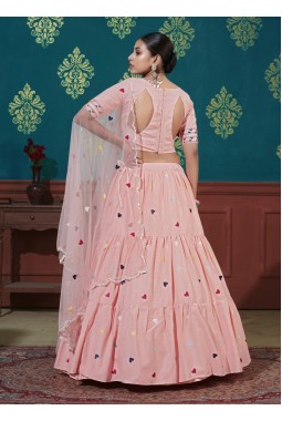 Pink Cotton Thread Embroidered Wedding Lehenga Choli