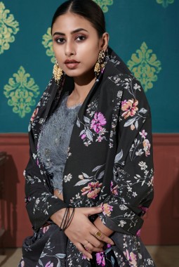 Black Silk Printed Work Wedding Lehenga Choli