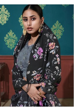 Black Silk Printed Work Wedding Lehenga Choli